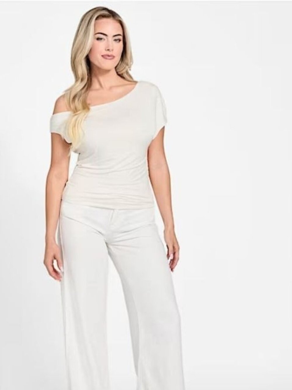 $49 Guess Eco Miraya Off-the-Shoulder Top Dove White Size M